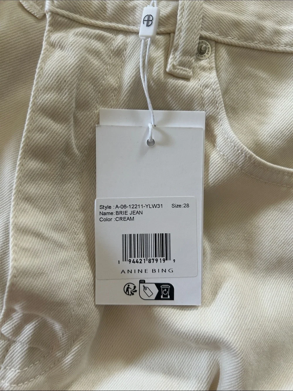 Anine Bing Cream Bootcut Jeans